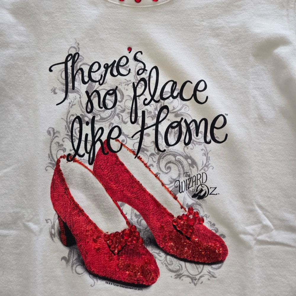 Port Company White Short Sleeve T-Shirt w/Ruby Red Sparkle Shoe Design | M| - Picture 8 of 10